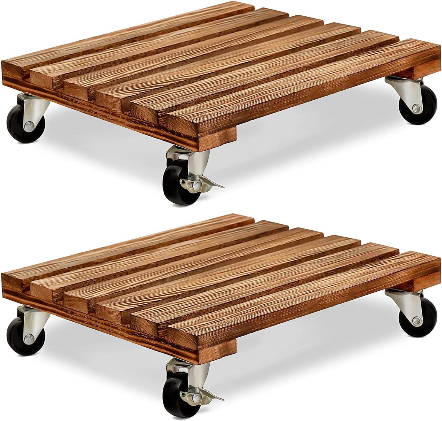 2 Pack Plant Caddy with Wheels 30cm Square Wooden Plant Pot Trolley Plant Pot Caddy with Metal Brake Wheel,Wheels Heavy Duty Rolling Plant Stand Plant Dolly for Indoor Outdoor Home Garden