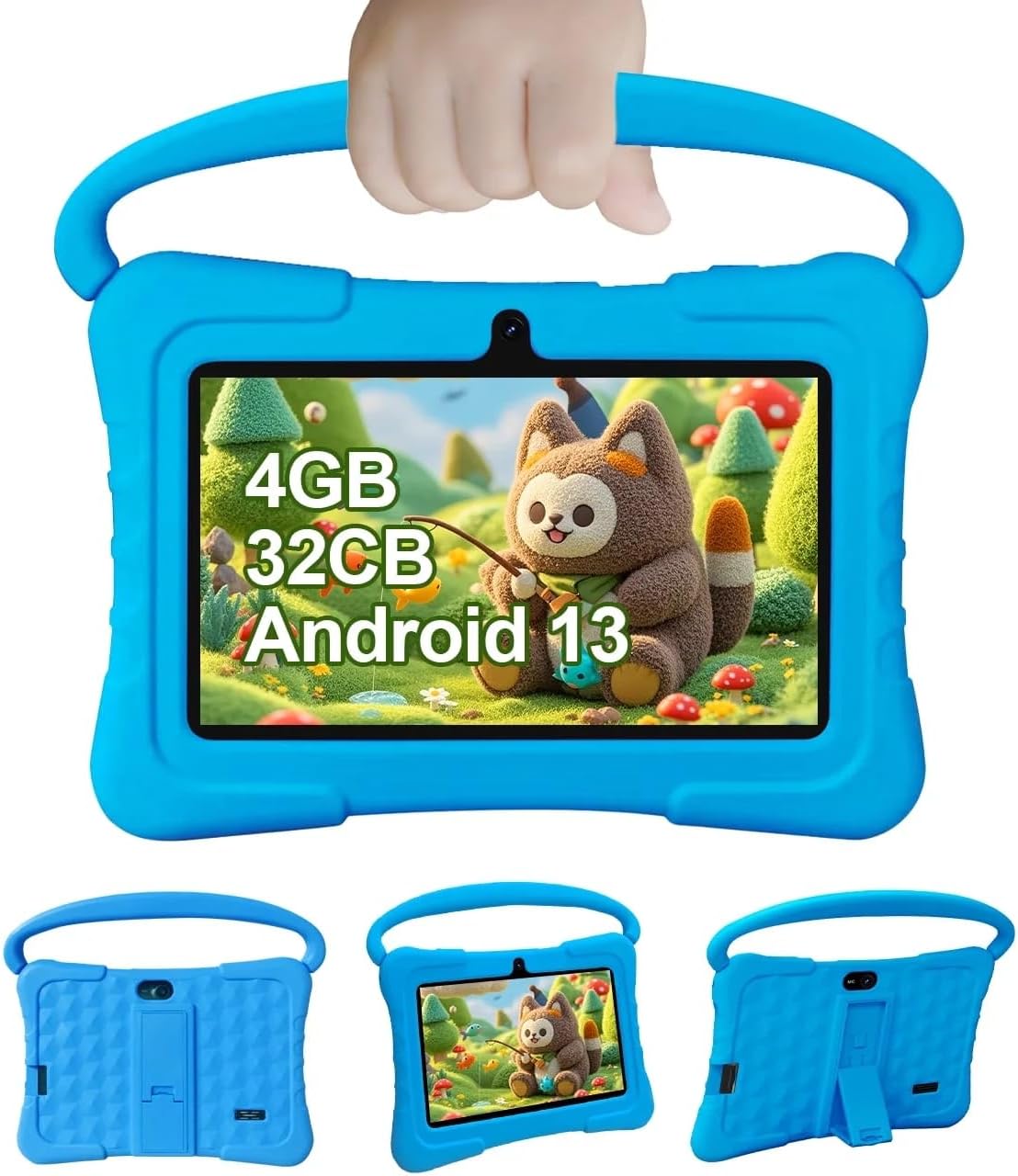 Kinder Tablet, Android 13 Kids Tablet, Quad-Core-Prozessor, 4 GB (2G + 2G) RAM + 32 GB ROM-Speicher, 1024 x 600 Touchscreen, WiFi, Bluetooth (Rosa)