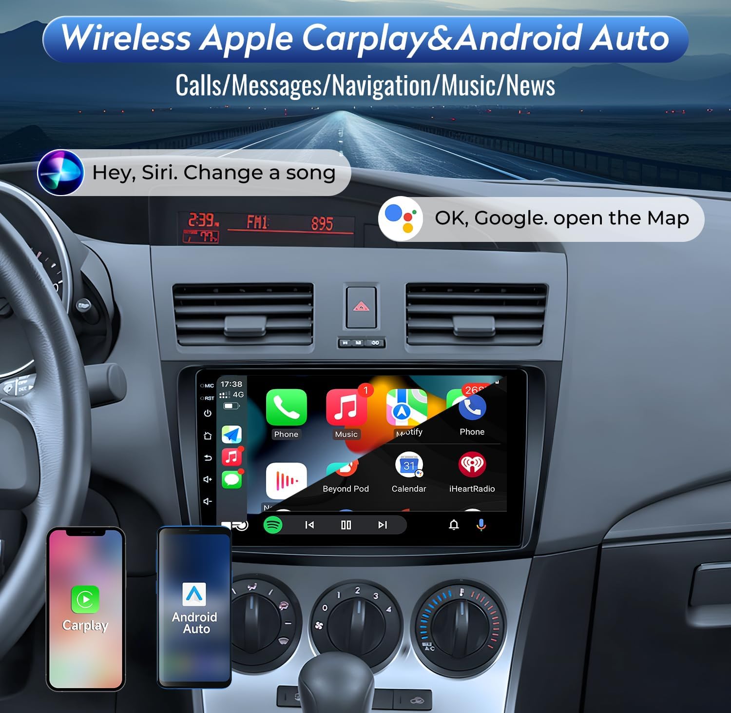 Fortdows Car Stereo with Wireless Apple CarPlay and Android Auto