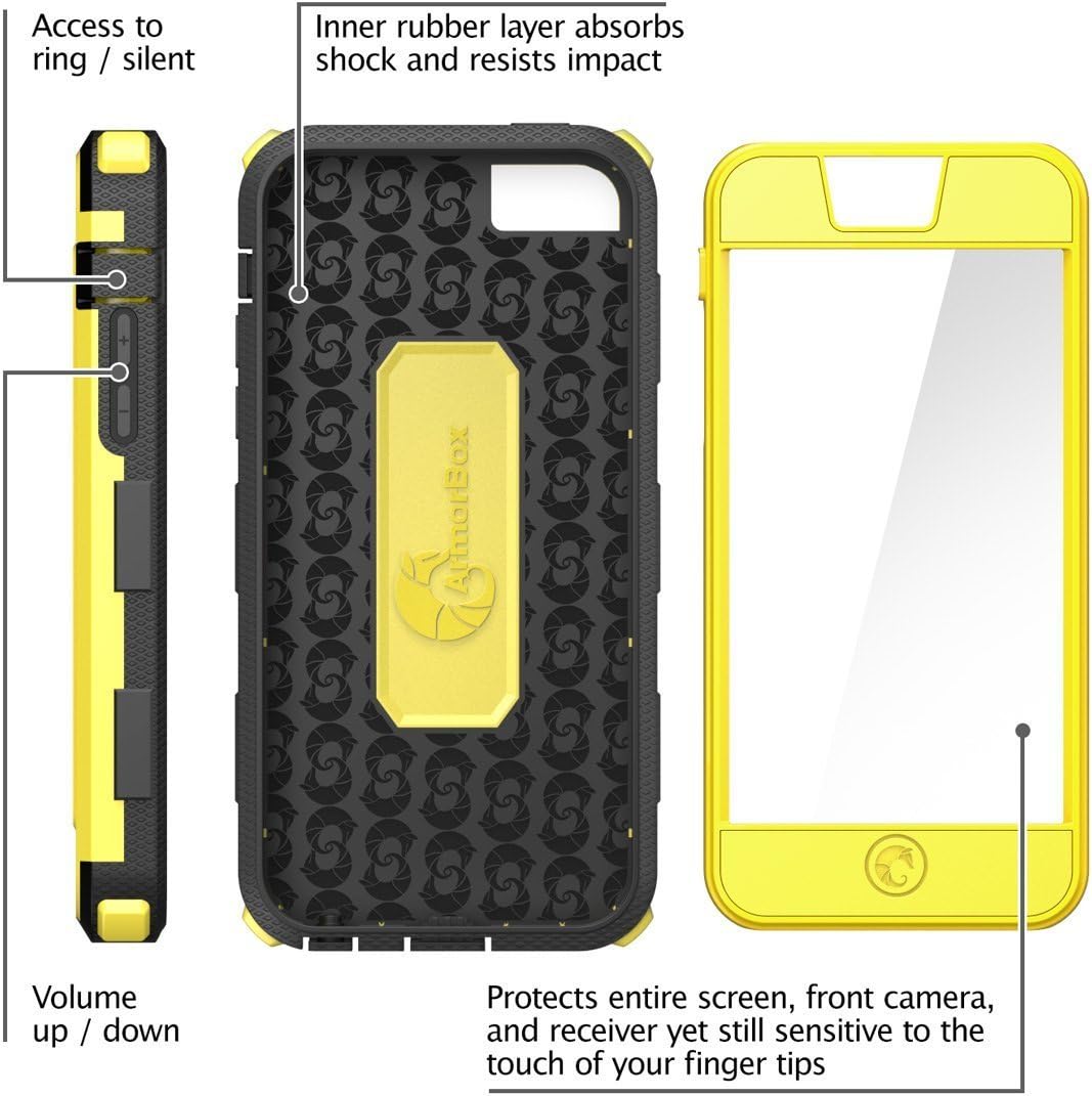 iPhone 5C Case, i-Blason Armorbox for Apple iPhone 5C Dual Layer Hybrid Full-body Protective Case with Front Cover and Built-in Screen Protector and Impact Resistant Bumpers for iPhone 5C (Yellow)