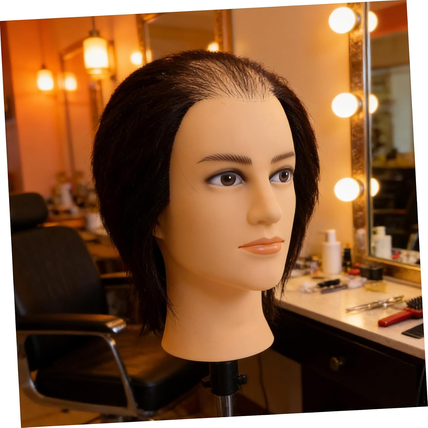 PRETYZOOM Male Mannequin Head for Hair Styling with Half Bald Pvc Scalp, Barber Practice Haircutting Model for Salon Training and Hairdresser Practice