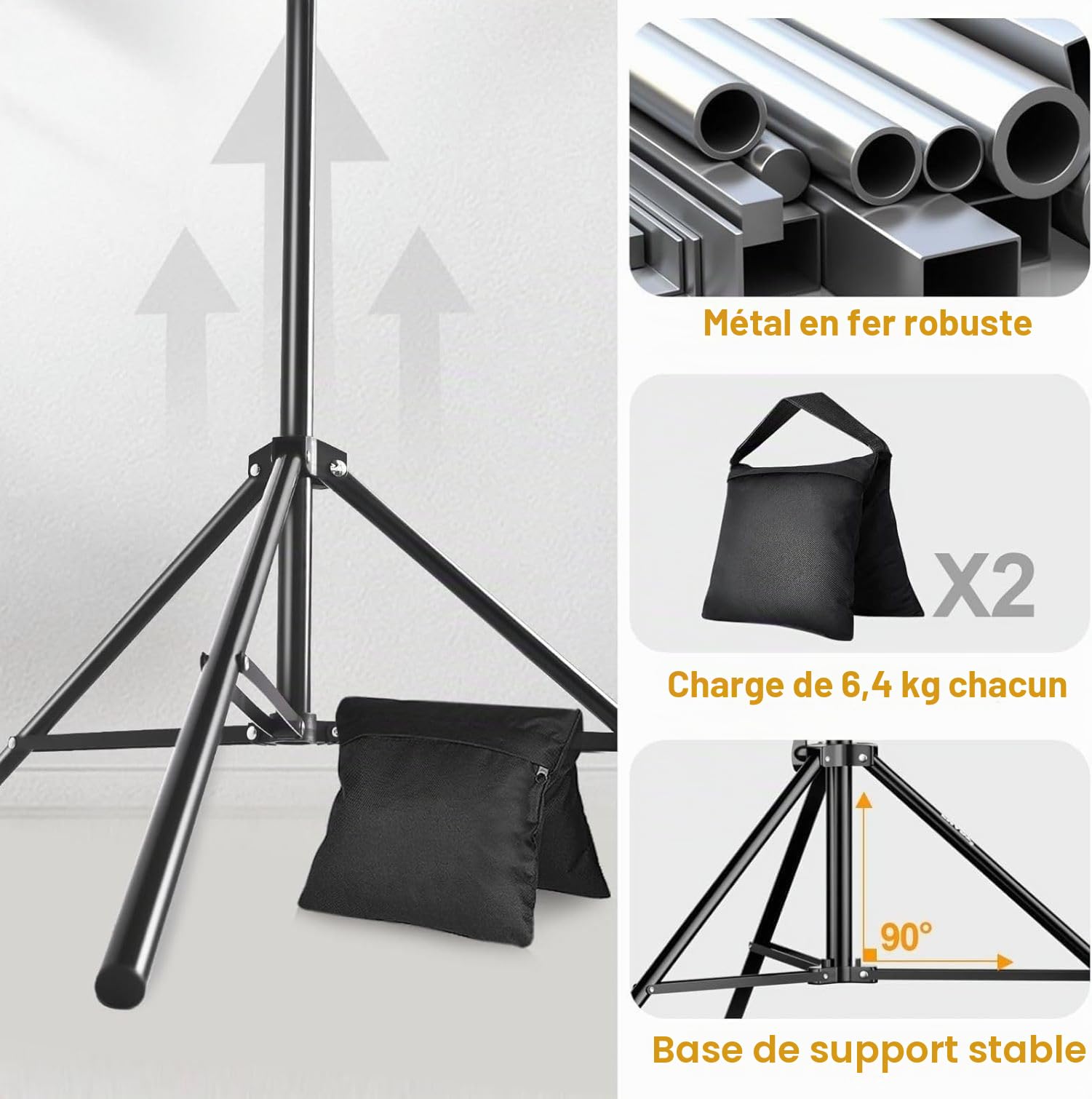 EMART Système de Support de Toile de Fond Réglable 2,6m x 3m avec 2 Sacs Sable et 1 Sac de Transport pour Studio Photo, Photographie, Diffusion en Direct, Fête, Mariage