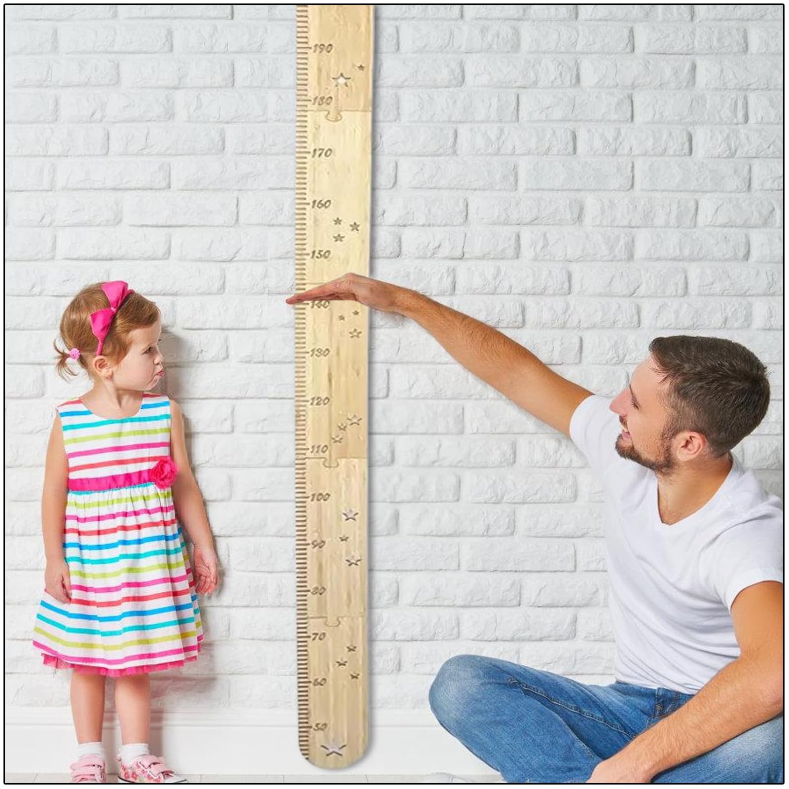 Grafici Di Altezza In Legno Misuratore Per Bambini 50-200 Cm Decorazione Murale Cameretta (Set Da 5)