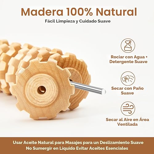 Miniatura 6 de Rodillo de masaje de madera para piernas y muslos, herramienta de mano para alivio muscular, drenaje linfático y escultura corporal, masajeador