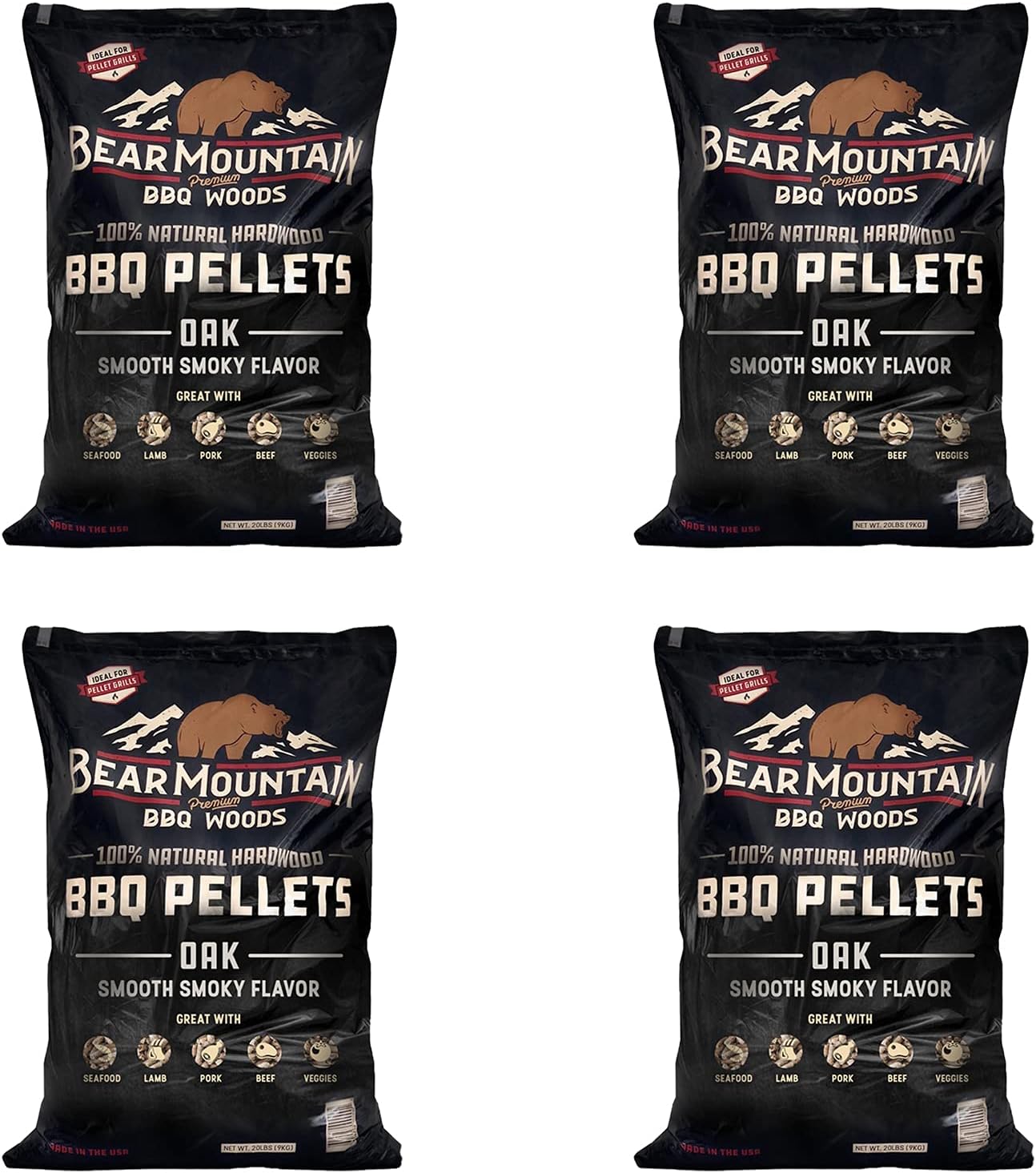 Bear Mountain BBQ Premium All Natural Hardwood Red and White Oak Wood Chip Pellets for Outdoor Gas, Charcoal, and Electric Grills, 20 Pounds (4 Pack)