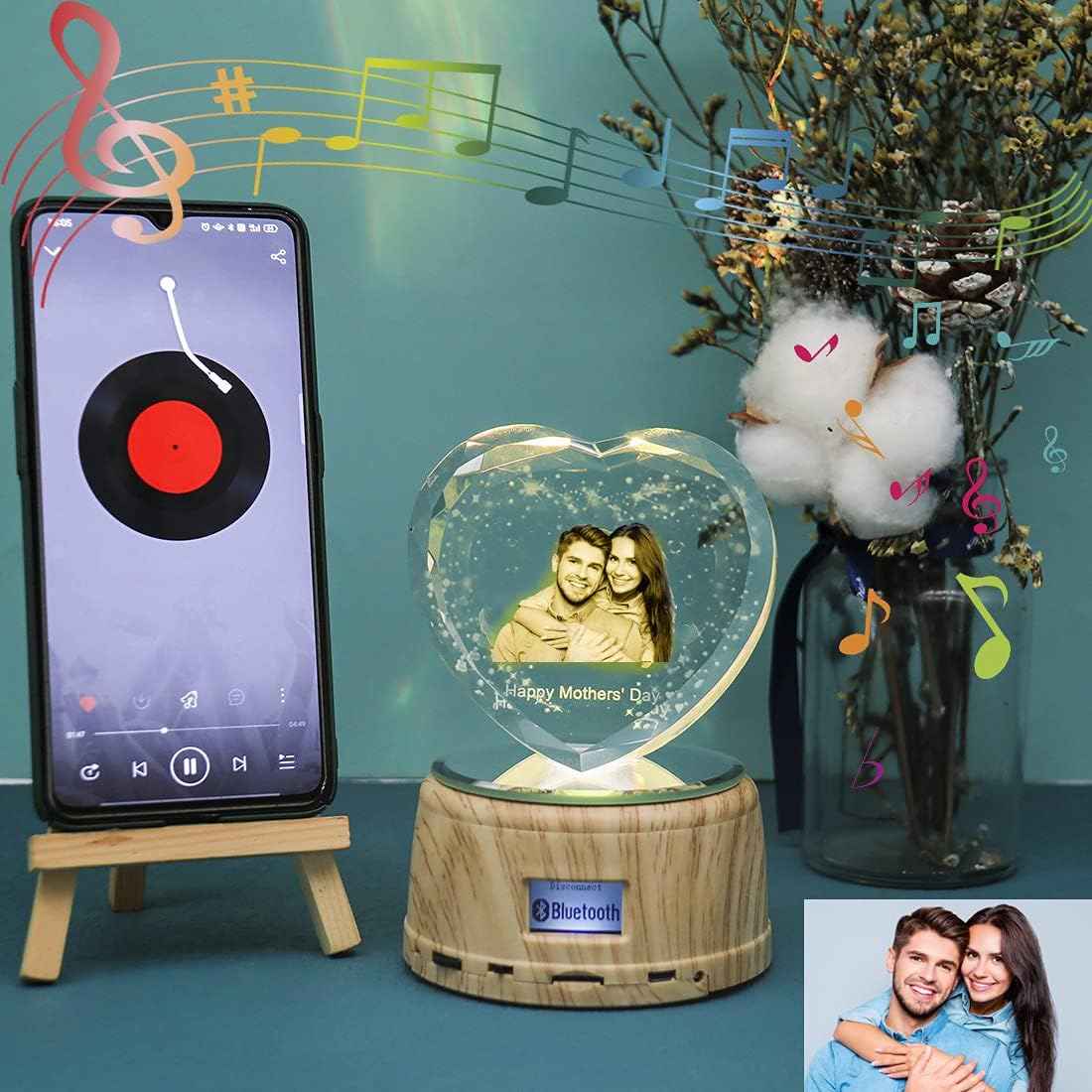 Custom Personalized Photo 3D Crystal Night Light Rotating Music Player LED Lamp The Best Gift for Wife Family Christmas Home Decor