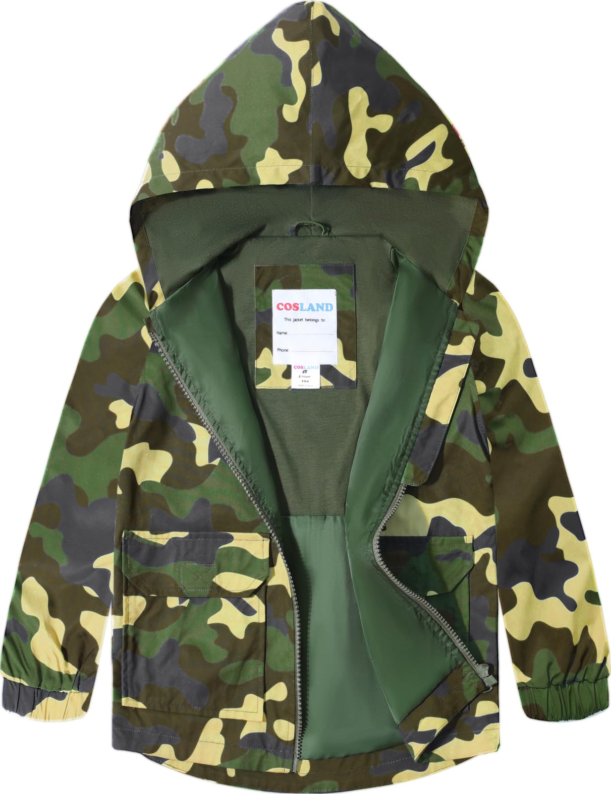 COSLAND Toddler Boys Girls Rain Jacket Waterproof Hooded Raincoat, 2-5T