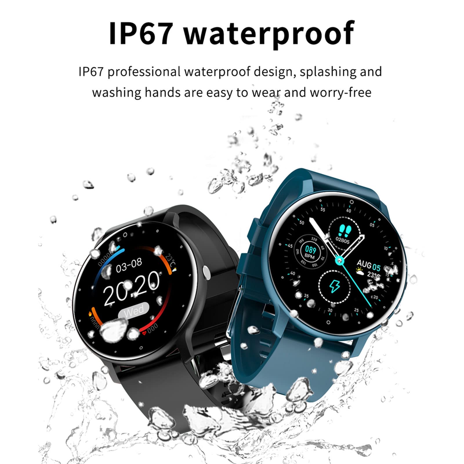 Neue Bluetooth Smart Watch.Full Touchscreen IP67 Wasserdichte Sport Fitness Uhr für Android/iOS, mit Pulsmesser, für Männlich Weiblich