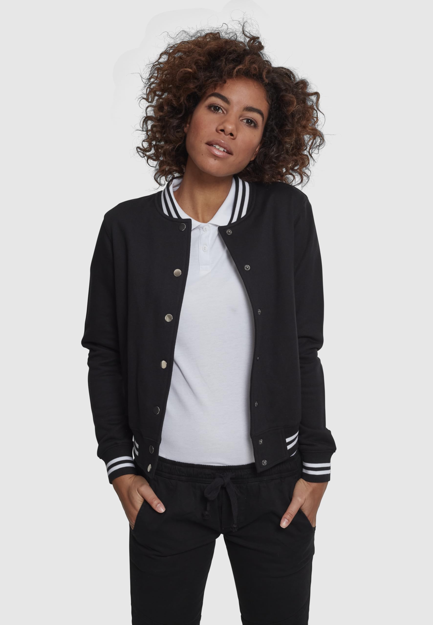 Urban Classics Ladies College Sweat Jacket Donna Giacca in stile College nero/bianco