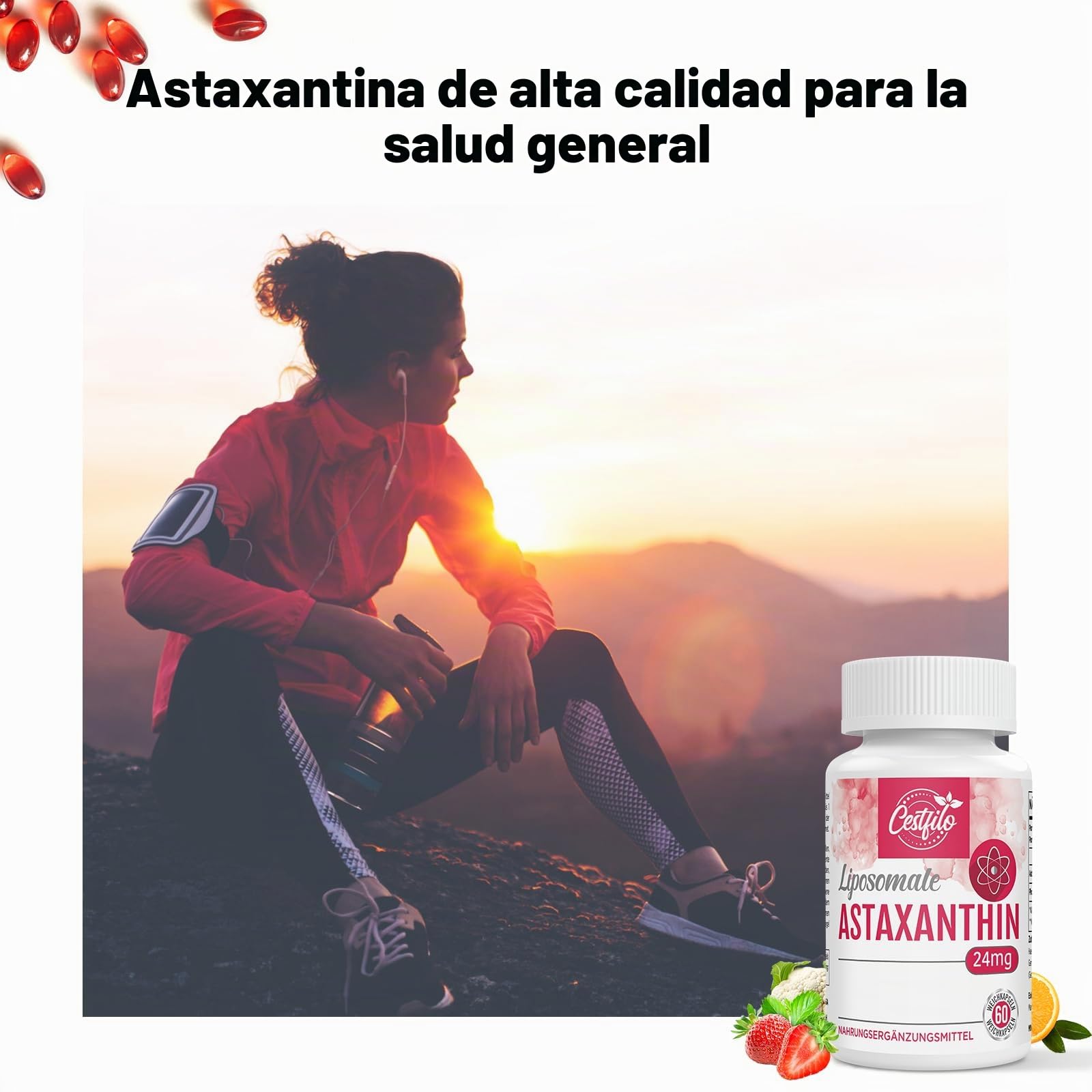 Liposomal Astaxanthin Supplemento 24MG, Máxima Absorción, Antioxidante natural, sin gluten (60 Unidad (Paquete de 2))