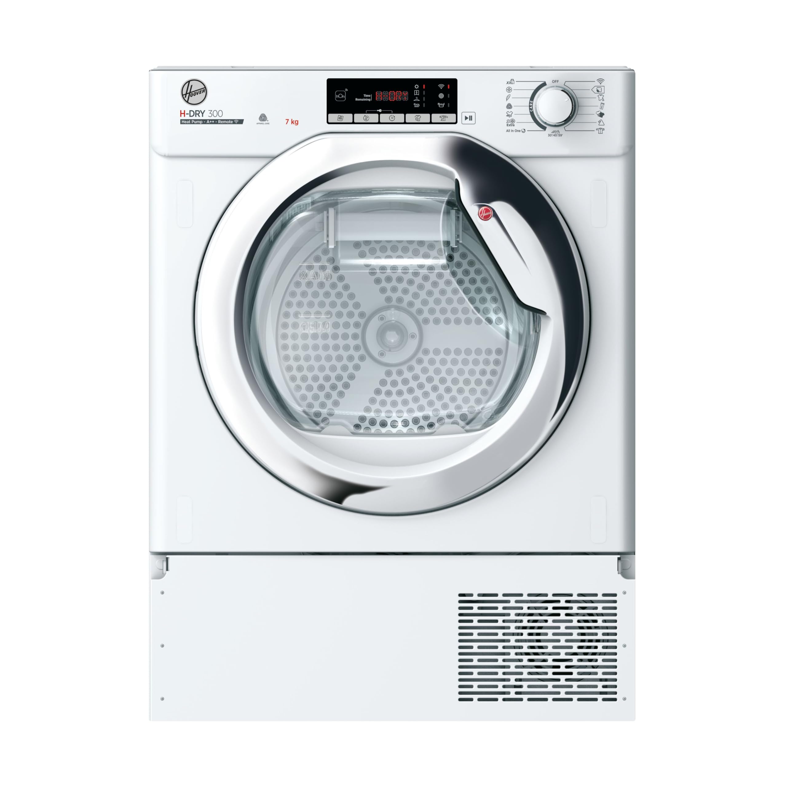 Hoover H-DRY 300 Integrated Heat Pump Tumble Dryer, 7kg Capacity, A++ Rated, Wi-Fi Connected, hOn App, Woolmark Approved, EasyCase Door Tank, White, 60x49x85 cm - BATD H7A2TCE-80