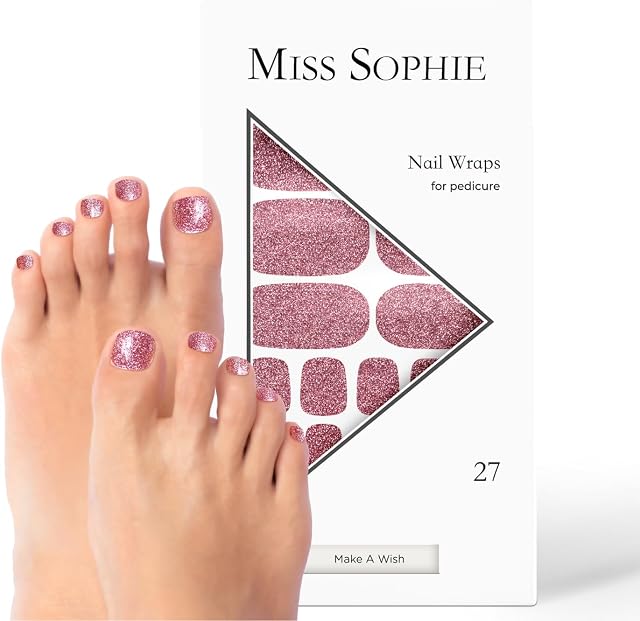 Oryginalne Miss Sophie Pedi Wraps I Make A Wish Pedicure I 27 ultra-cienkich pasków lakieru do paznokci z brokatem I do paznokci stóp I utrzymują się na paznokciach naturalnych i lakierowanych, akrylowych, żelowych i szelakowych