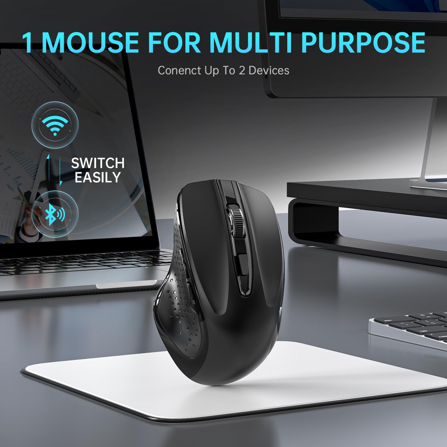 Qullqian Rechargeable Bluetooth Wireless Mouse for MacBook air/MacBook pro/Tablet/Mac/Laptop/Apple/pc/, Silent Slim Use Bluetooth 5.2/3.0 and 2.4GHz USB Type-C Receive - 3