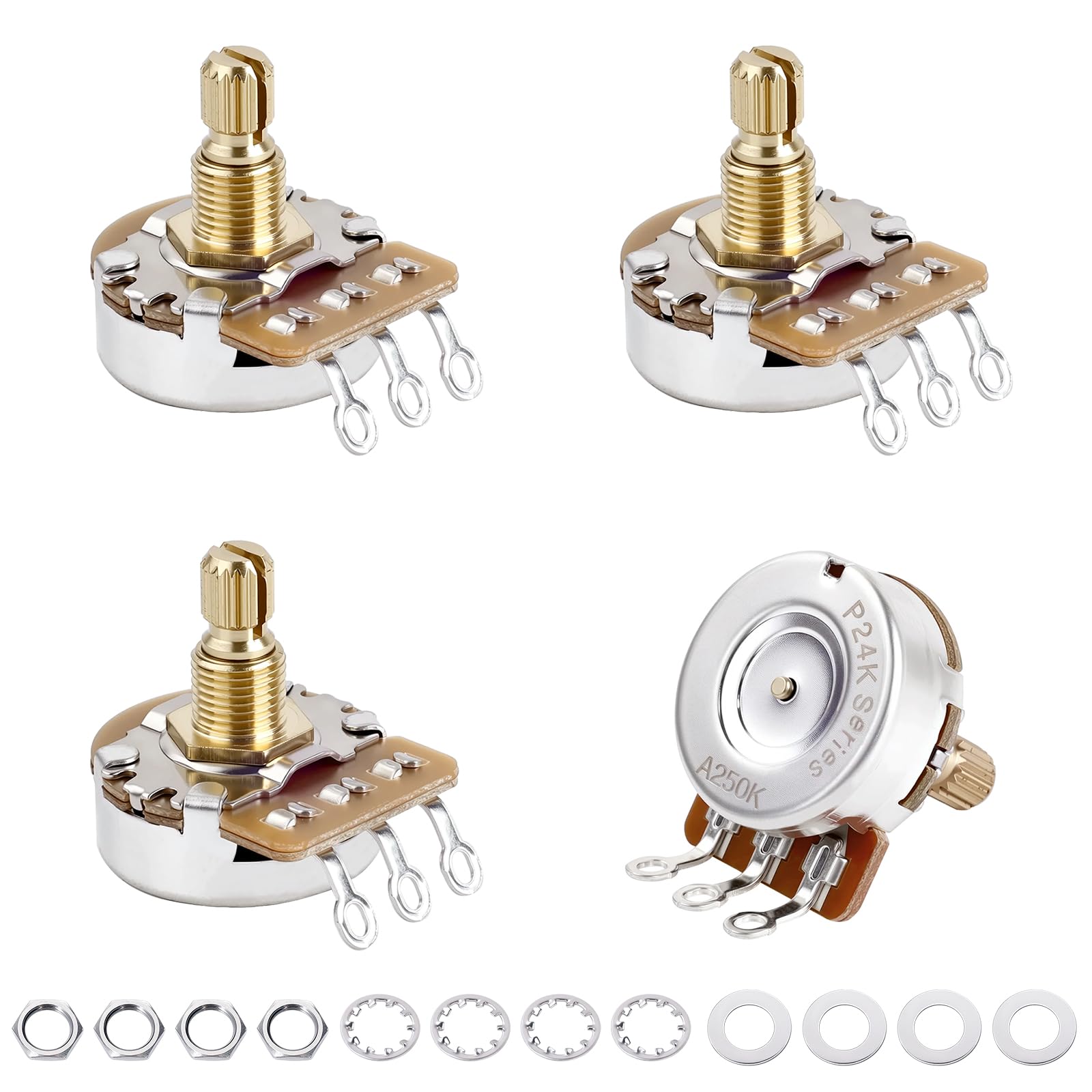 Banworks Brass A250K M8 Thread Full Sized Guitar Pots Metric 18-Spline Pots