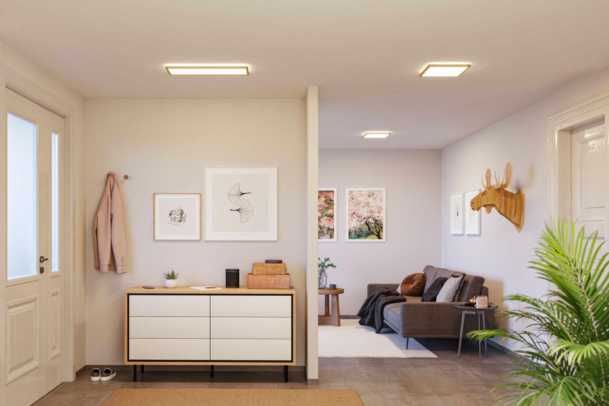 Paulmann 71036 Panel LED Atria Shine plafón con Backlight cuadrado IP44 22W 2300lm 580mmx200mm acabado madera plástico 4000K luminaria de baño