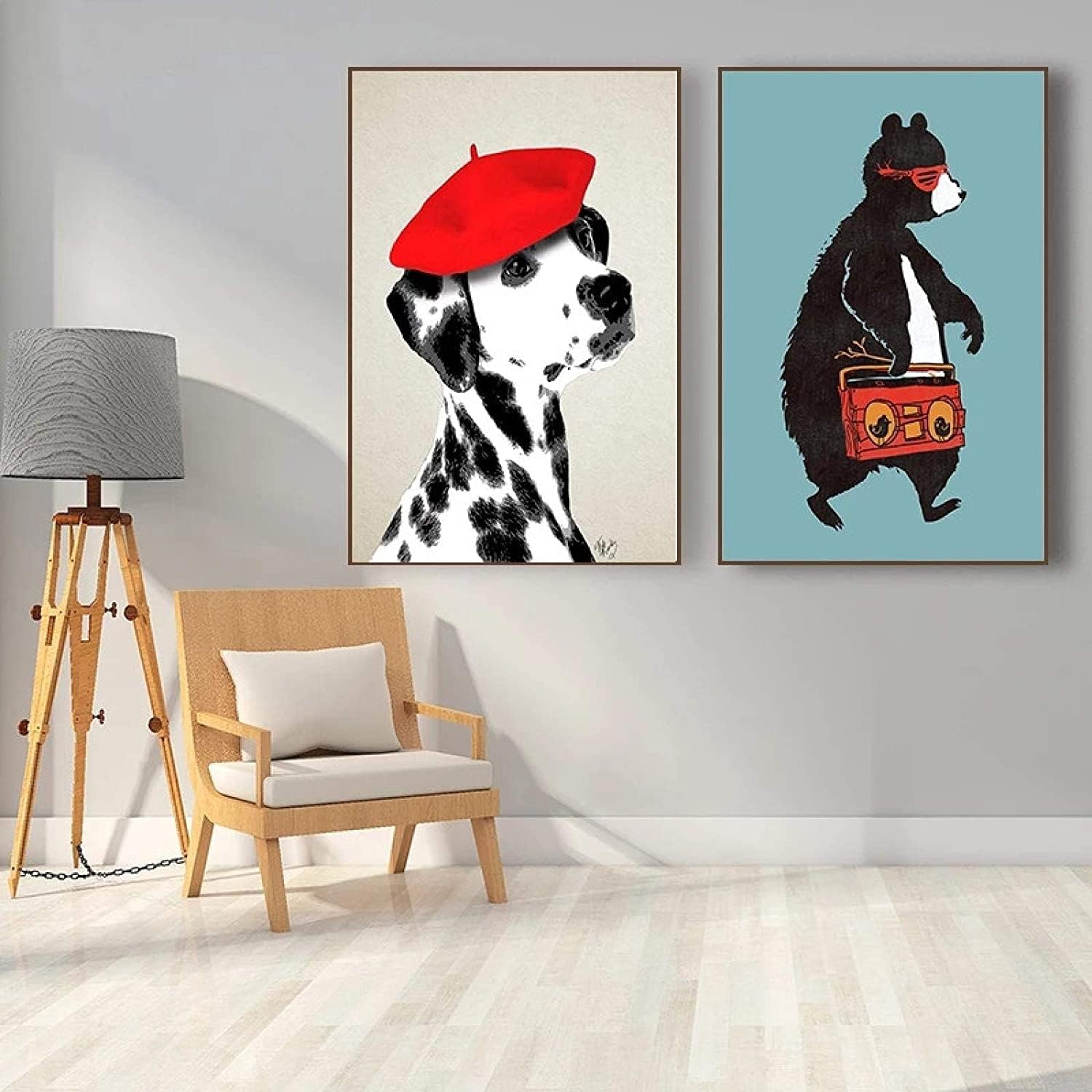 Pósteres de arte 2 piezas 40x60cm sin marco nórdico abstracto perro de dibujos animados caperucita roja lindo oso arte de la pared póster impresiones imagen sala de estar decoración del hogar