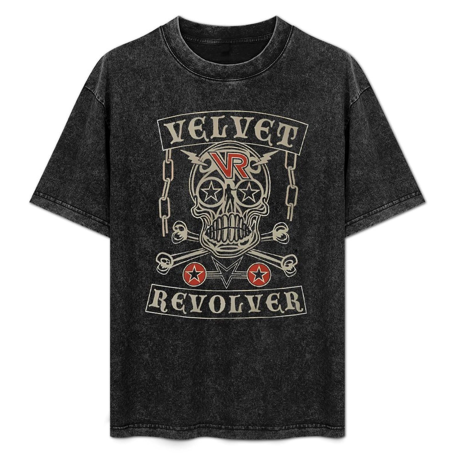 Velvet Revolver Summer Casual Tee Short Sleeve Crew Neck Cotton Tops Unisex Washed Vintage T-Shirt Black XXXL
