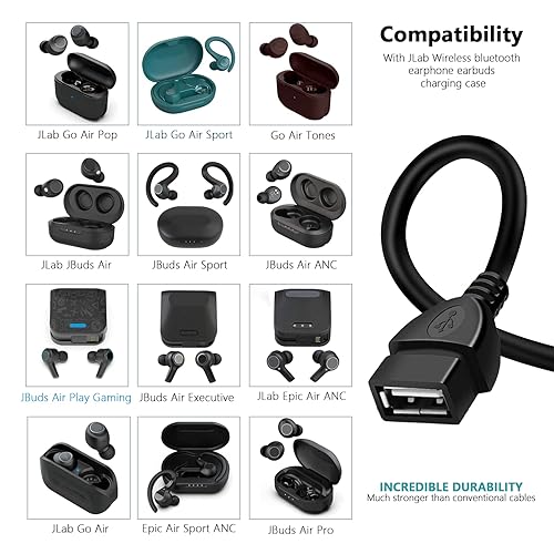 Miniatura 2 de Adaptador de cargador de pared USB y cable de carga para JLab Go Ai PopSport, JLab Epic Air anSport ANC, JLab JBuds AirSportEjecutiveANCPlay
