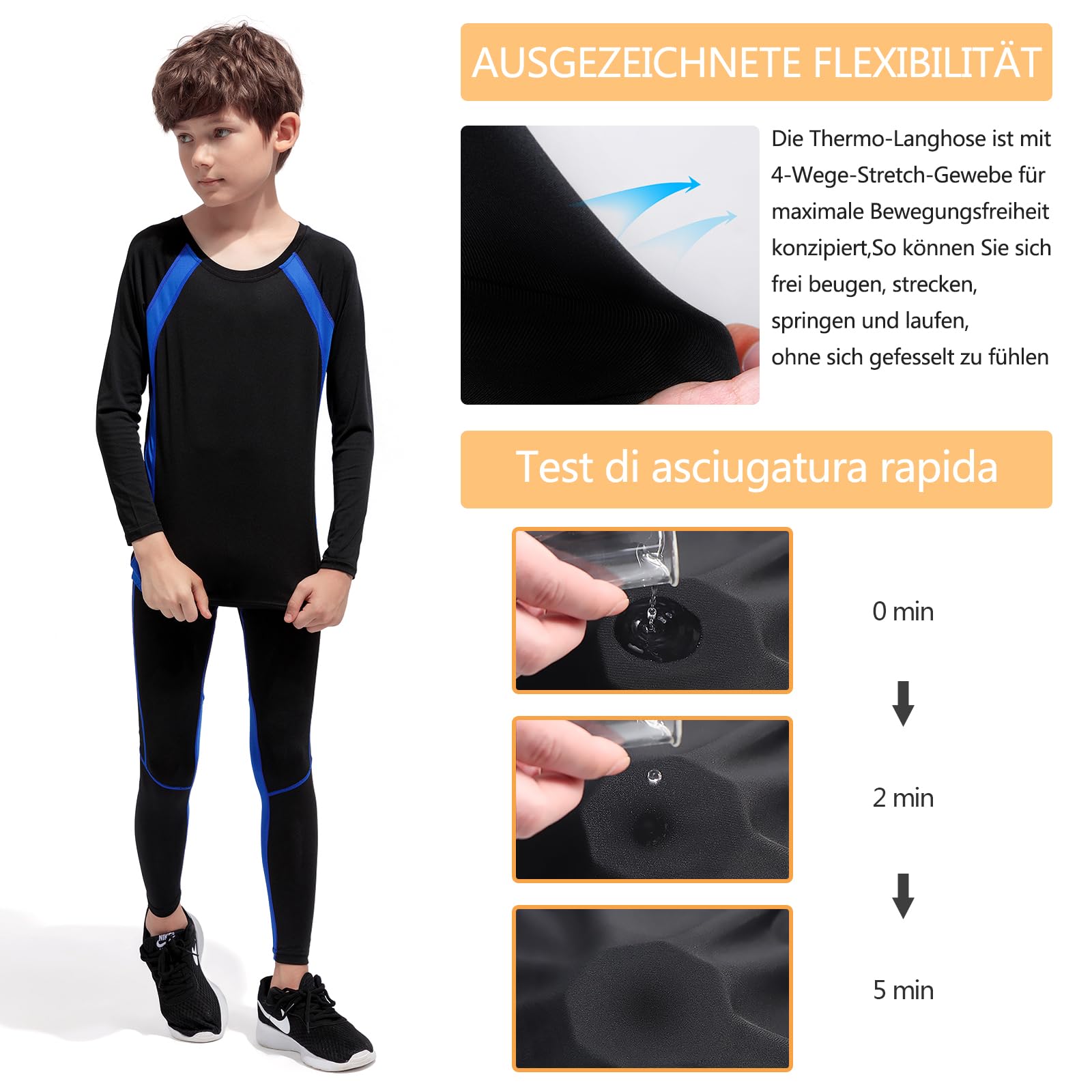 Fengzio Bambini Intimo Termico Set Ragazzo Ragazza Biancheria Intima Termica Sci Set Termico Funzione Base Layer Riscaldante Traspirante Riscaldante e ad Asciugatura Rapida Intimo Funzionale Set
