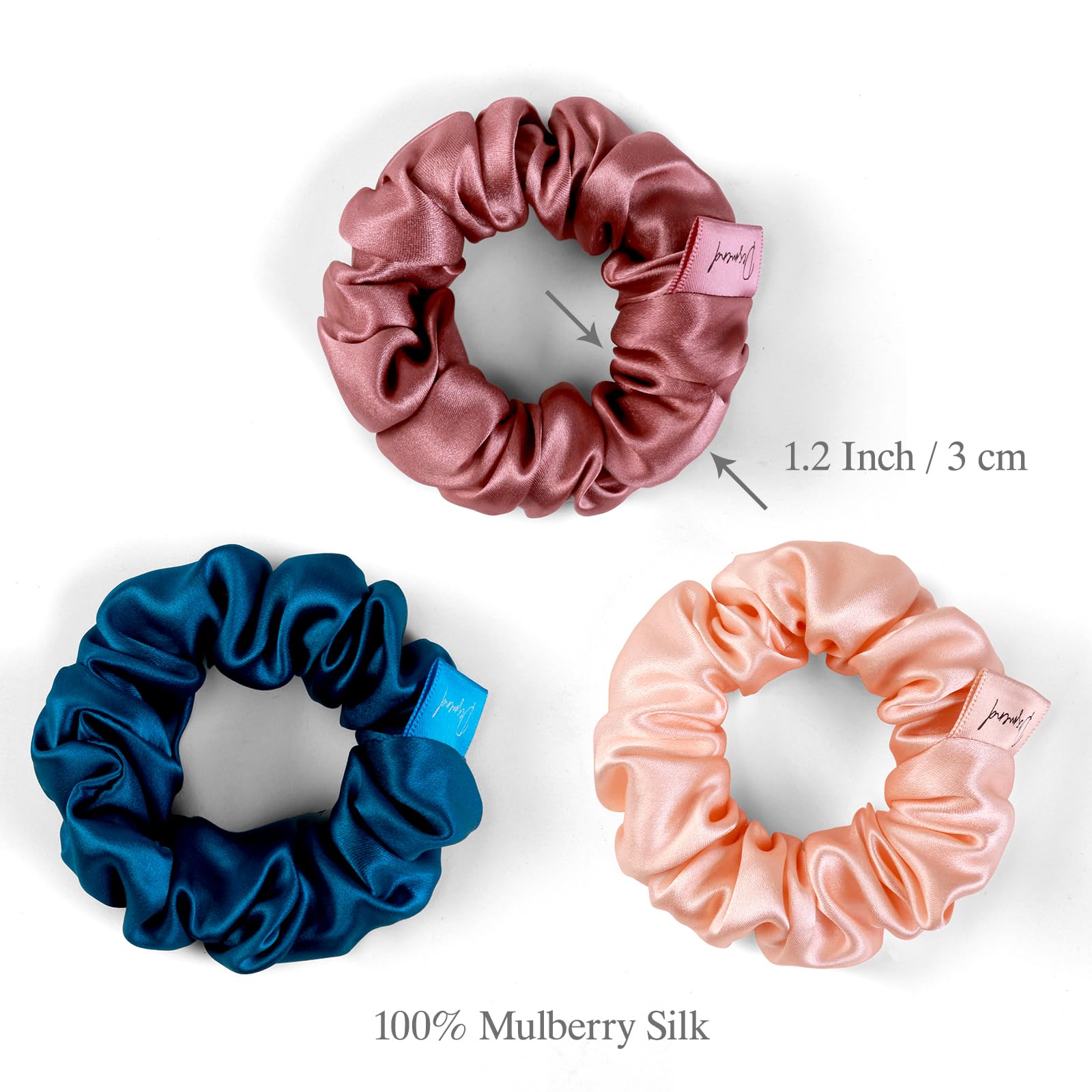 Desmend silk scrunchies silk hair ties soft feel hold hair perfectly good for fine hair 3 pcs creamy apricot ocean blue dusty rose - Image 3