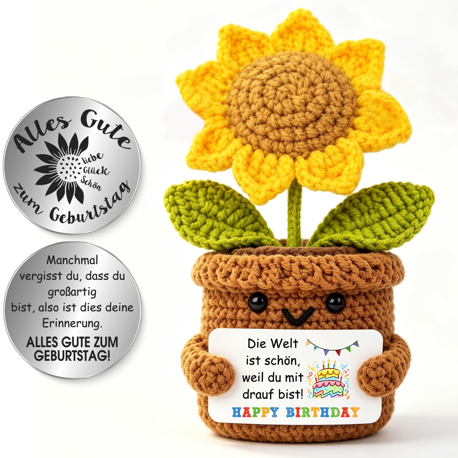 Tixlux Pocket Hug Positive Pflanze, Kreative Strickwolle Pflanze Puppe und Kleine Umarmung Glücksbringer, Mutmacher Geschenk, Gute Besserung Geschenk, Einschulung Geschenk