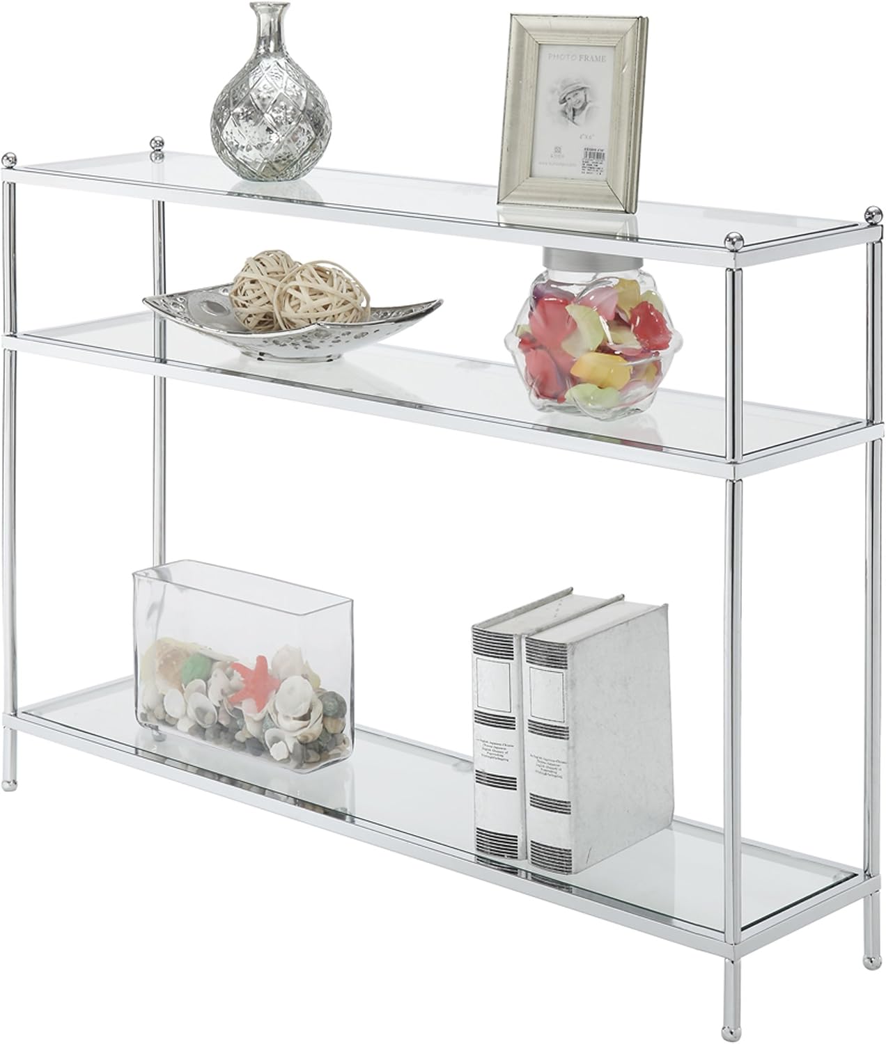 Convenience Concepts Royal Crest Console Table, Chrome / Glass
