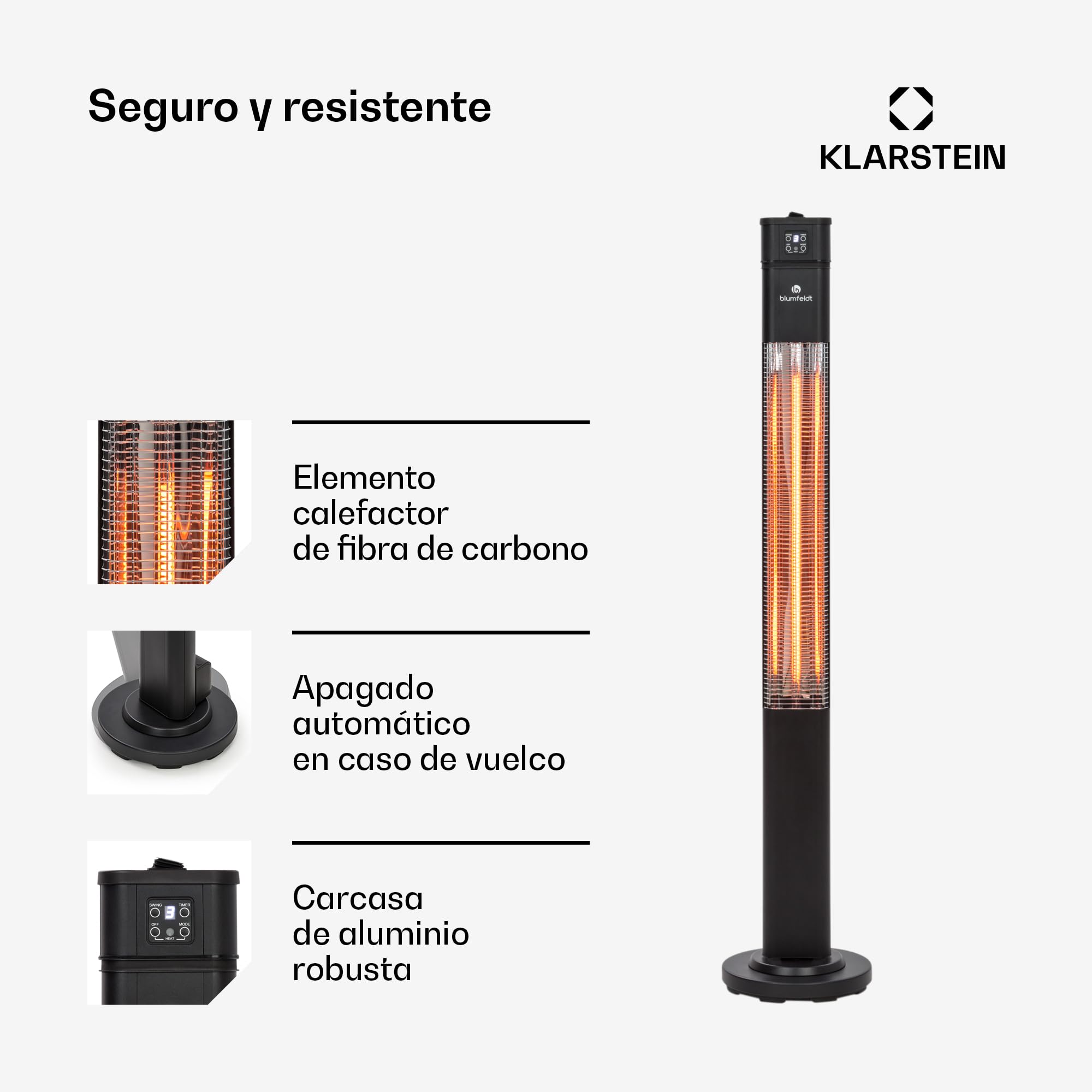 Klarstein Radiador Electrico Bajo Consumo, Calefactor para Patio o Terraza de 2000W, con Oscilación, Eficiencia IP44, Calefactores Jardín, para Exterior