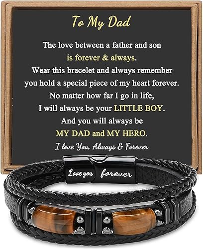 Miniatura 6 de Regalos únicos para el día del padre para hombres, pulsera de cuero para hombres, papá, novio, hijo, nieto, hermano, te amo para siempre, piedra de