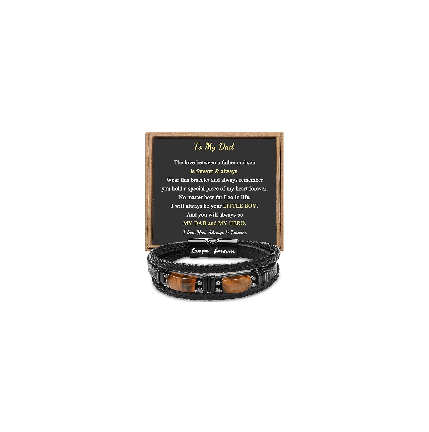 for Men Dad Boyfriend Son Grandson Brother Love You Forever Tiger Eye Stone Fathers Day Birthday Anniversary Christmas