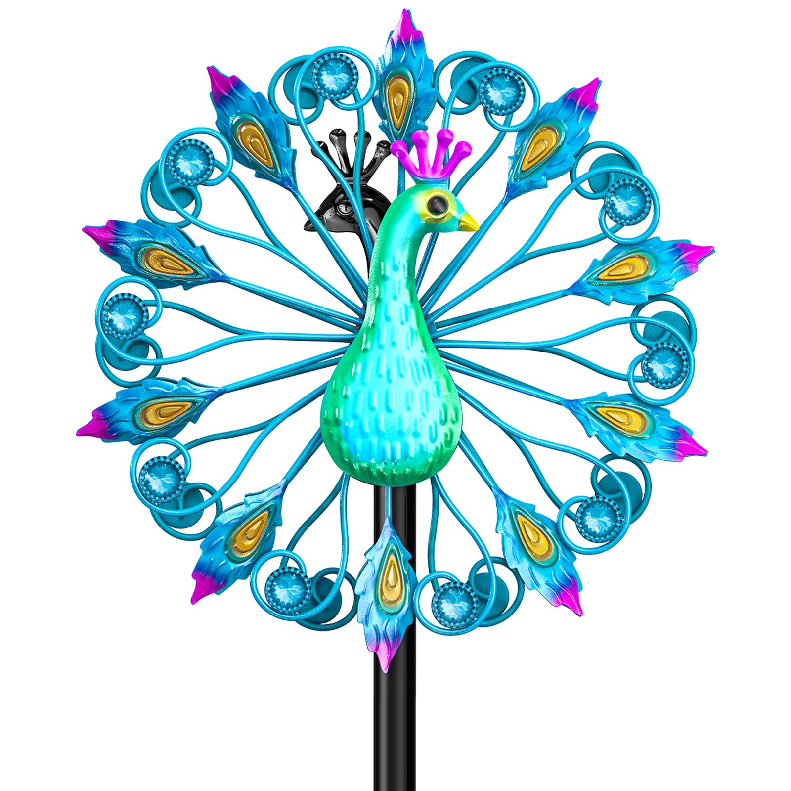 VeyFolzin.st Metal Outdoor Wind Spinner, 2-Way Wind Sculpture Spinner with Metal Stake, Waterproof 360 Degrees Kinetic Windmill Art Decoration for Patio Garden Lawn (2 Turn Peacock B)