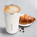 Smilatte 17oz (510ml) Vacuum Insulated Coffee Travel Mug, Leak Proof Double Wall Stainless Steel Reusable Cup with Lid, Thermal Tumbler for Hot and Cold Drinks, Matte Texture White