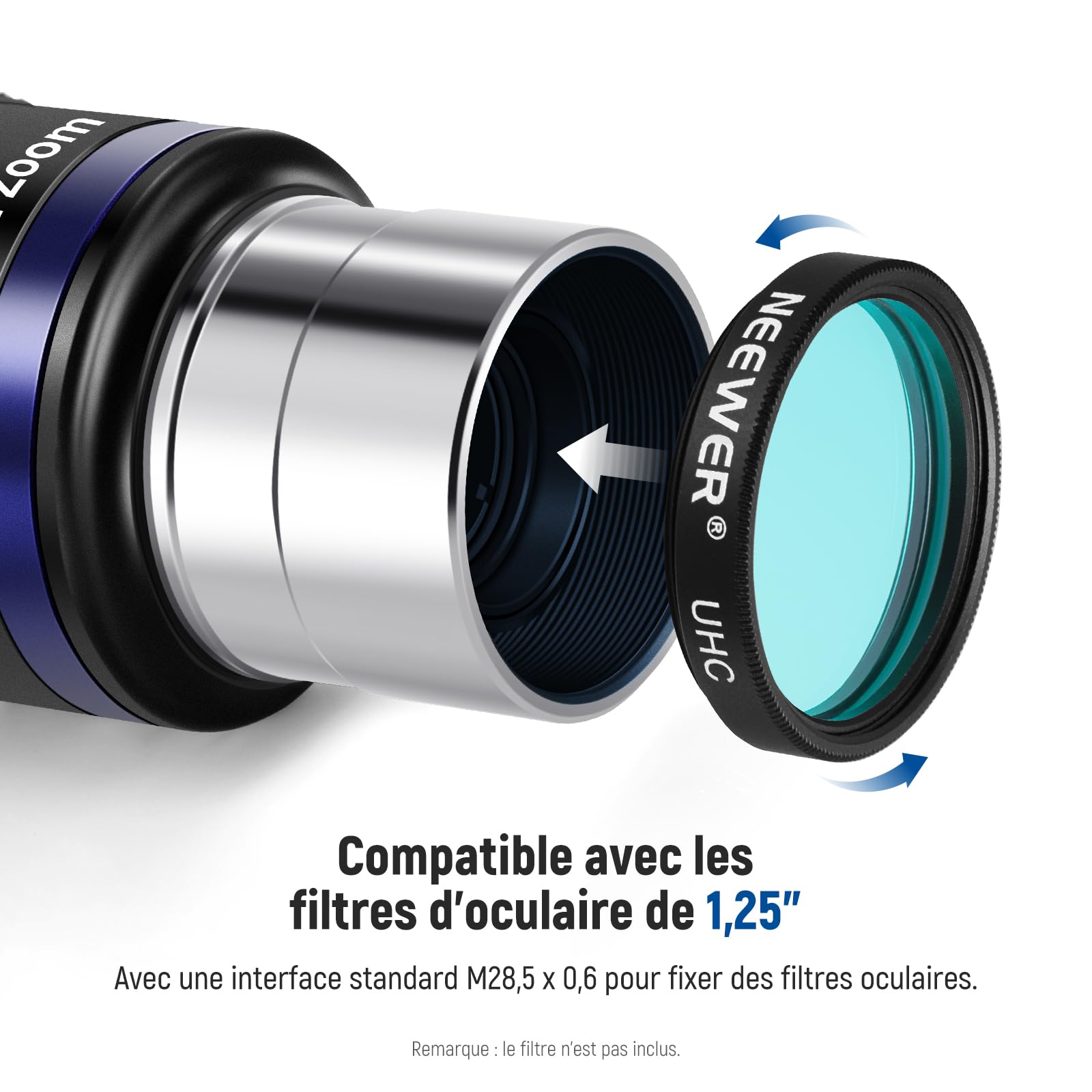 NEEWER Oculaire de Télescope Zoom avec Plage Focale de 7 à 21mm,Champ de Vision de 40°à 57°,Dégagement Oculaire de 15mm,5 éléments en 3 Groupes pour Télescope Astronomique avec Baril 1,25 Pouce,LS-T22