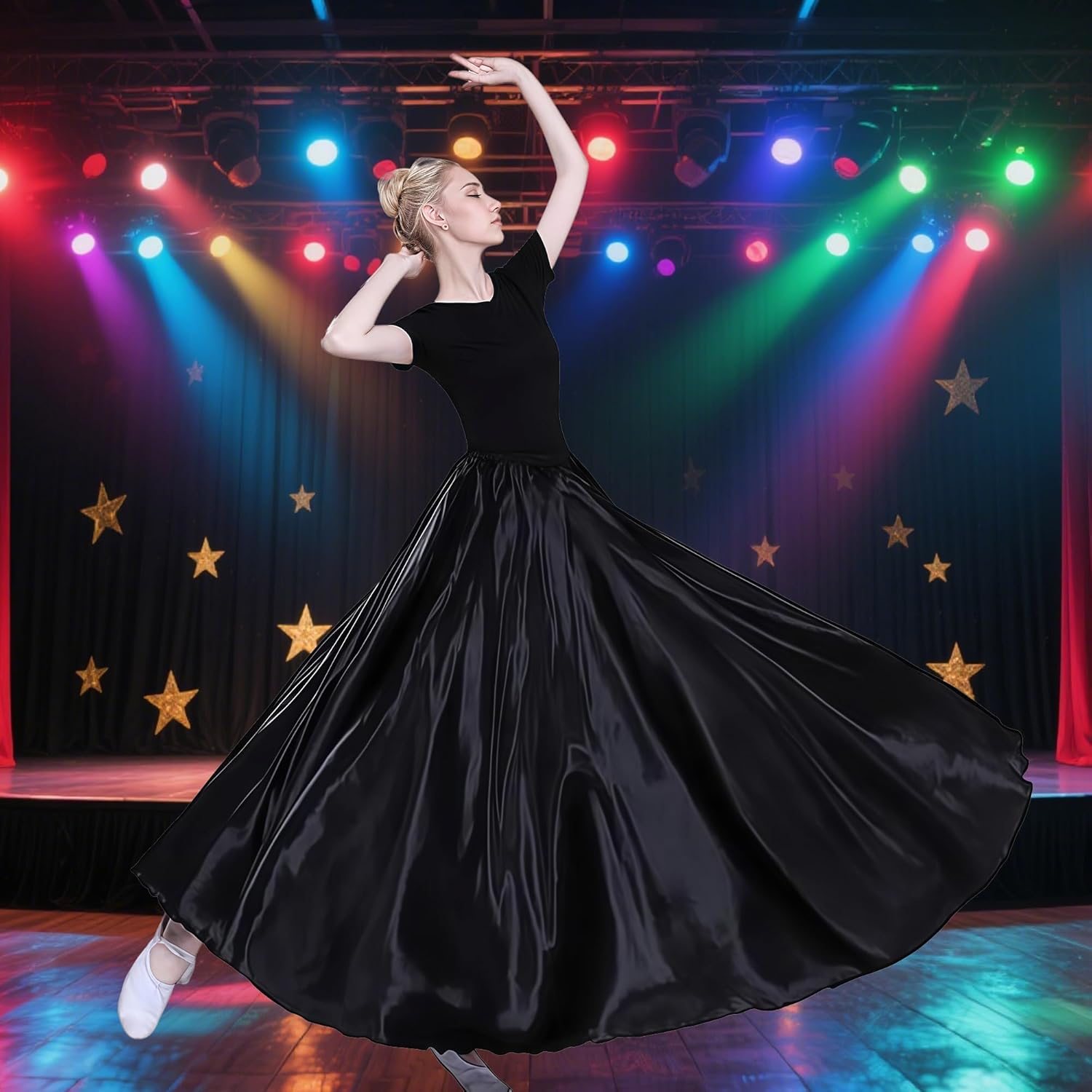 MUNAFIE Women's Long Maxi Dance Skirt - Satin Fairy Skirt for Praise & Cosplay Belly Dance - Image 9