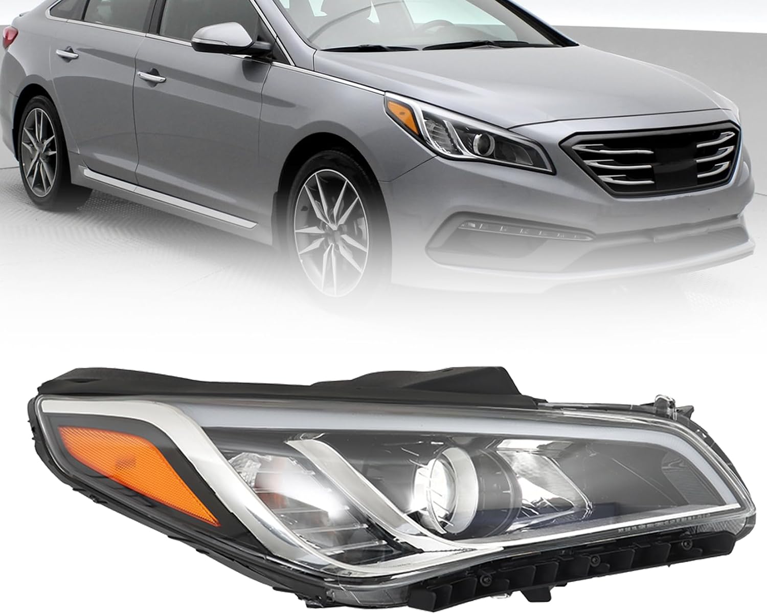 Headlight Assembly Replacement for Sonata Sport/Limited (2.4L, 2.0T, 1.6T) 2015 2016 2017 Right Headlamp Passenger Side HY2503183