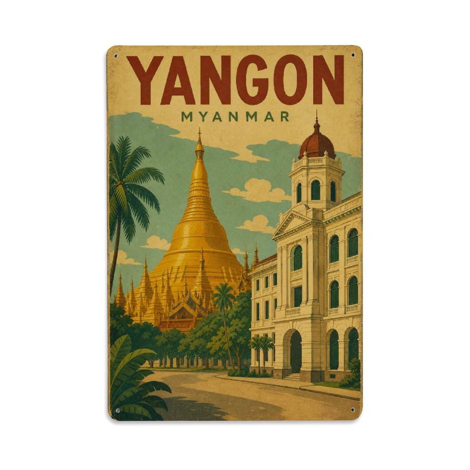 Myanmar Yangon Retro Heritage Travel Cultural Metal Tin Sign