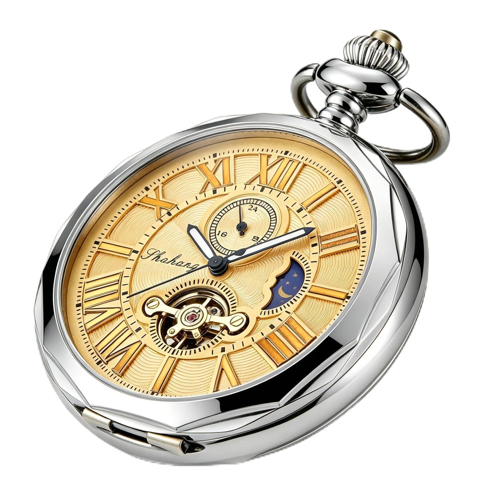 Vintage Full Copper Men's Mechanical Pocket Watch with Chain