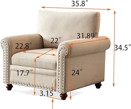 Miniatura 8 de Lestar Sofá de tela de 3 plazas, sofás tapizados modernos de 3 plazas con clavos y reposabrazos (beige) Beige,Gris