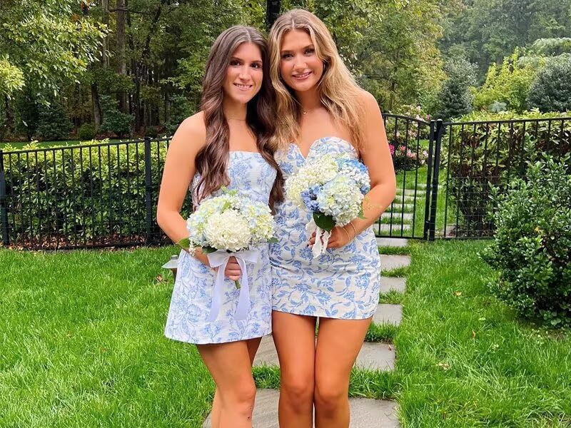 RSOETOO Homecoming Dresses 2025 Floral Print Satin Mini Cocktail Party Gowns for Teens RO2032