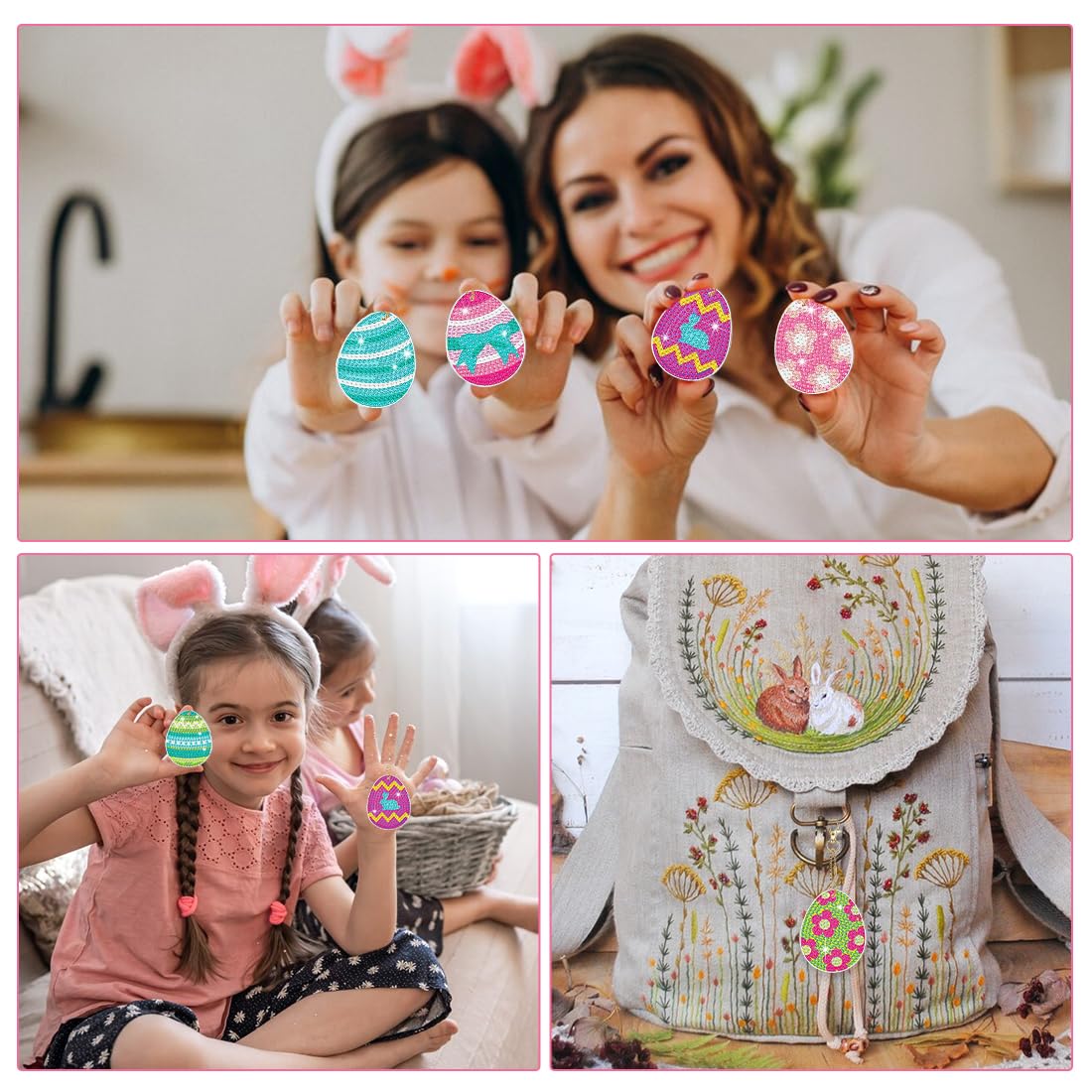 10 Kit Diamond Painting Pasqua Per Bambini - Portachiavi 5D Con Disegni Pasquali, Gemme Colorate - Attività Creativa Fai Da Te - Foto 8