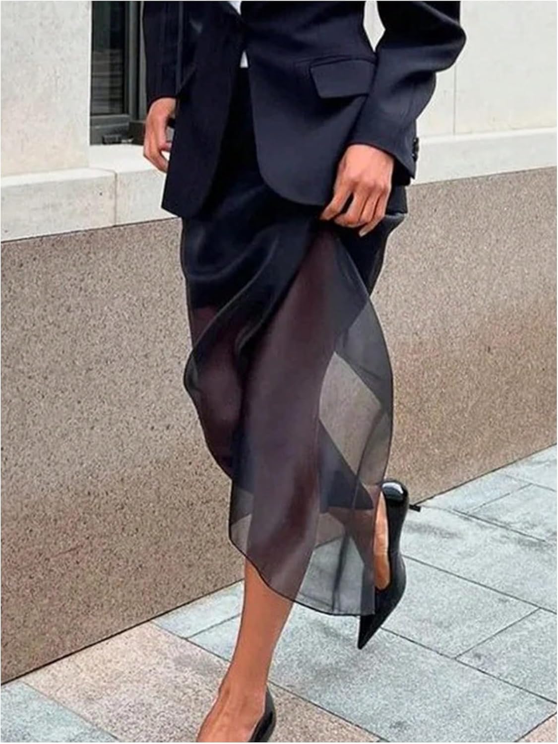 GORGLITTER Women's Mesh Maxi Skirt Back Slit High Waist Elegant Long Skirts Business Casual Outfits - Image 2