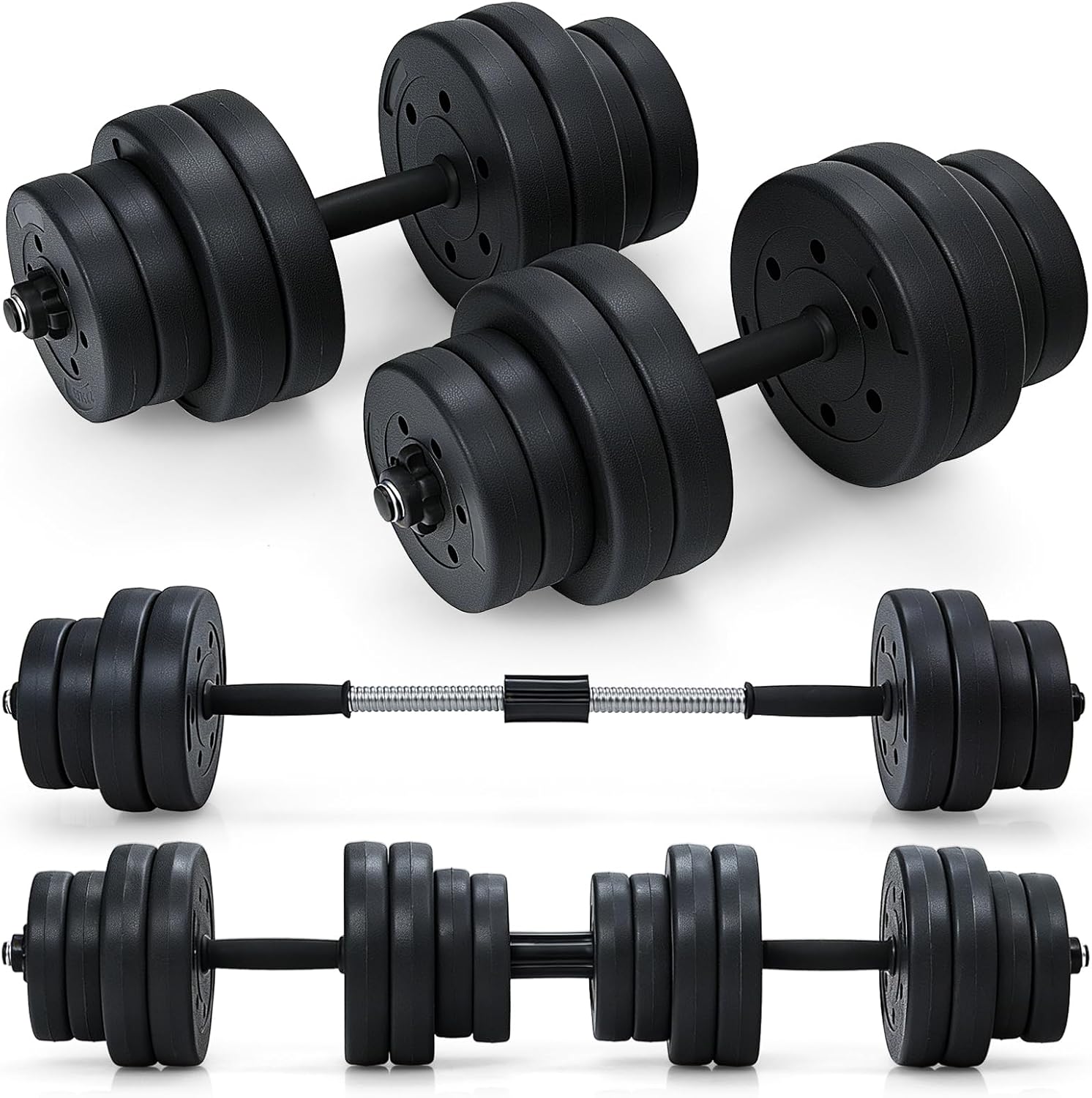 GYMAX Adjustable Dumbbell Set, 66LBS Free Weight Set with Connector, 3-in-1 Convertible Barbell for Strength Training, Home Gym Exercise Workout Equipment Lifting Barbell Set