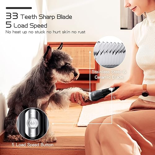 Miniatura 5 de Kit de aseo para perros de 2 cuchillas, cortaúñas lavables para el aseo, cortapelos profesionales de bajo ruido para abrigos gruesos, suministros