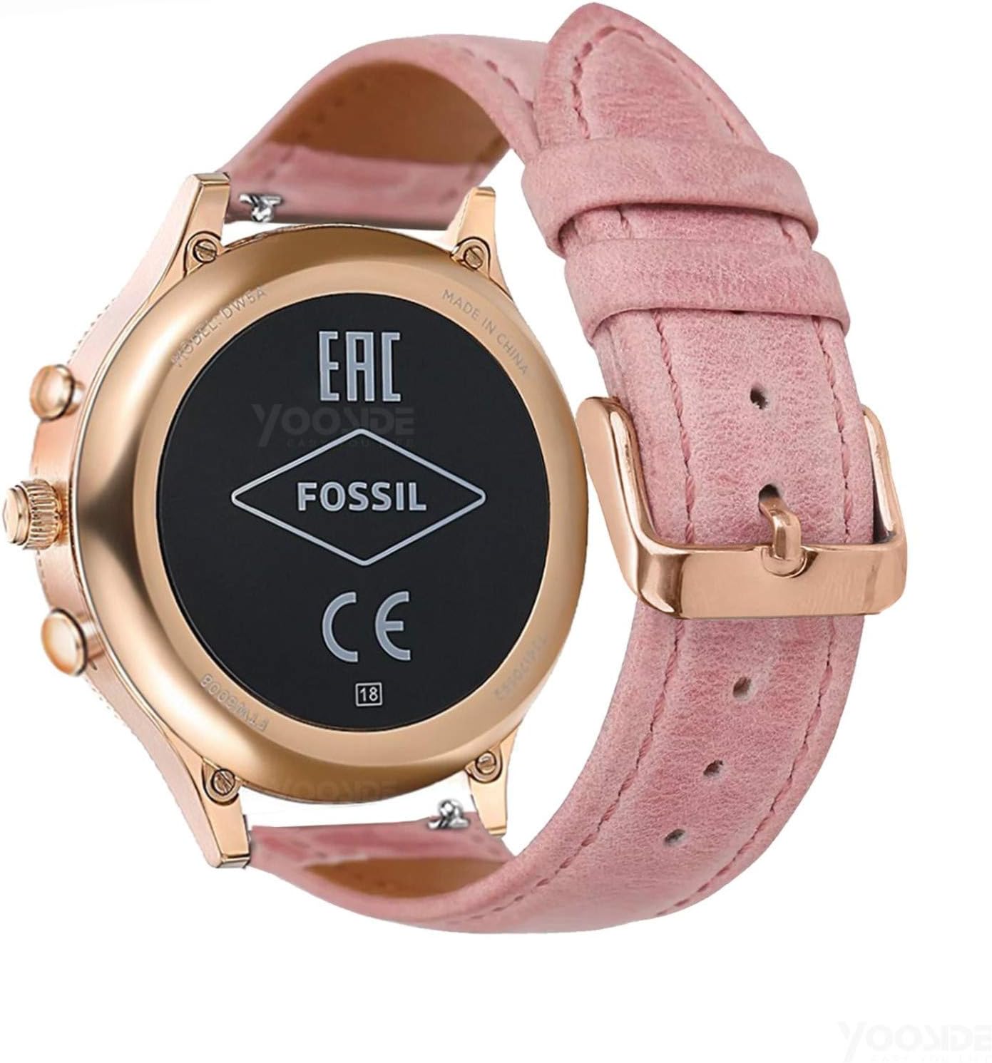 for Fossil Venture Watch Band, 18mm Quick Release Classic Leather Women Watch Band Strap for Fossil Q Venture Gen 3/Gen 4/HR Gen 4 (Pink-Rose Clasp)