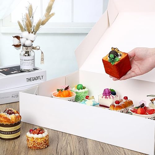Miniatura 3 de Paquete de 10 cajas de pastel de 19 x 14 x 4 pulgadas, cajas de cartón para tartas, cajas rectangulares grandes para pasteles, caja de repostería de