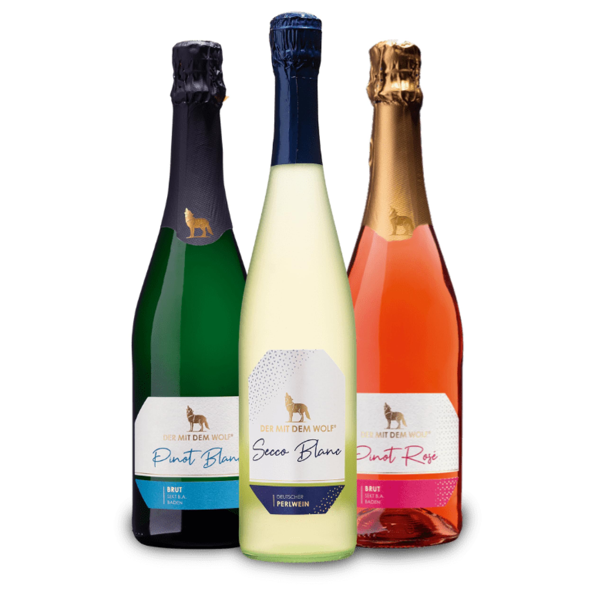 Wolfenweiler Trio Sekt-Paket – Prickelndes und fruchtiges Sekt-Geschenkset mit Pinot Rosé brut, Pinot Blanc brut und Secco Blanc aus dem Markgräflerland (3 x 0,75l)