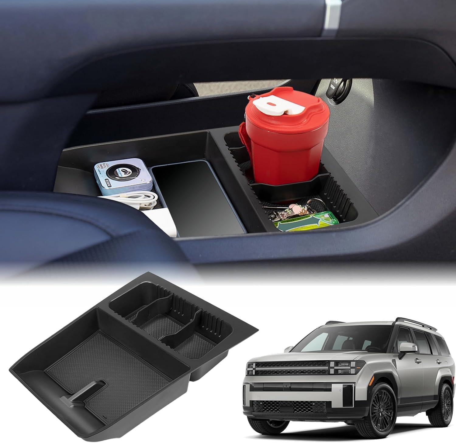 Oasisgalore Compatible for Hyundai Santa Fe 2024 2025 Accessories, Center Console Organizer Tray, Interior Storage Box Insert