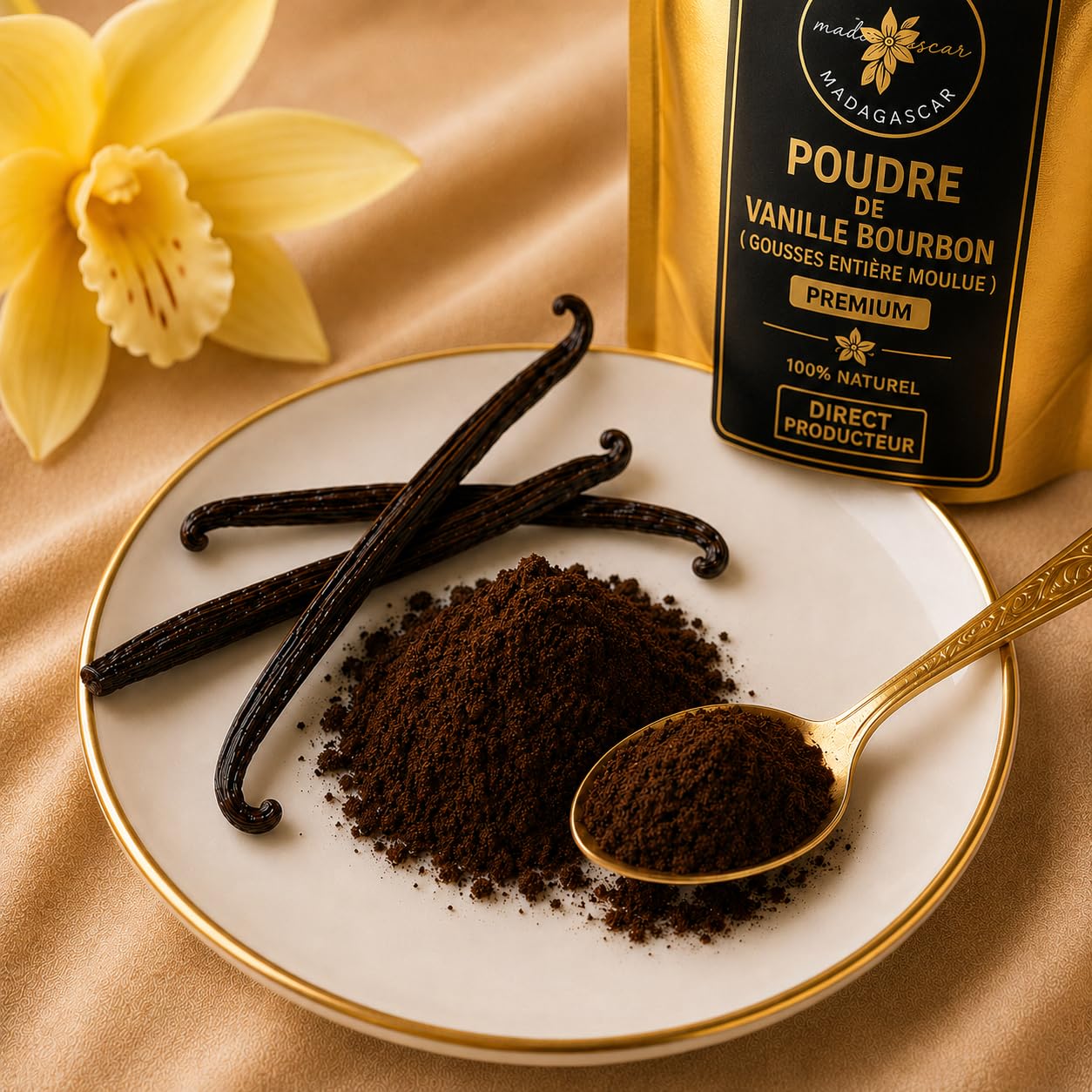 Comptoir Des Epices Madagascar Vainilla - Polvo de vainilla Bourbon (150 g) - vaina de vainilla pura molida - para café - Pastelería - Desertos - Cocina - Infusion (empresa francesa)
