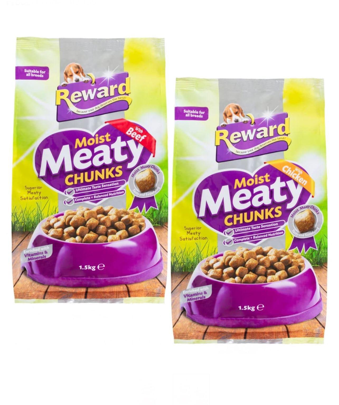 ark future Rewaard Moist Meaty Chunks – Nutritious & Delicious Dog Food with Real Meat – Protein-Packed Meal for Adult Dogs – Enriched with Vitamins & Minerals 2 x (Beef + Chicken)