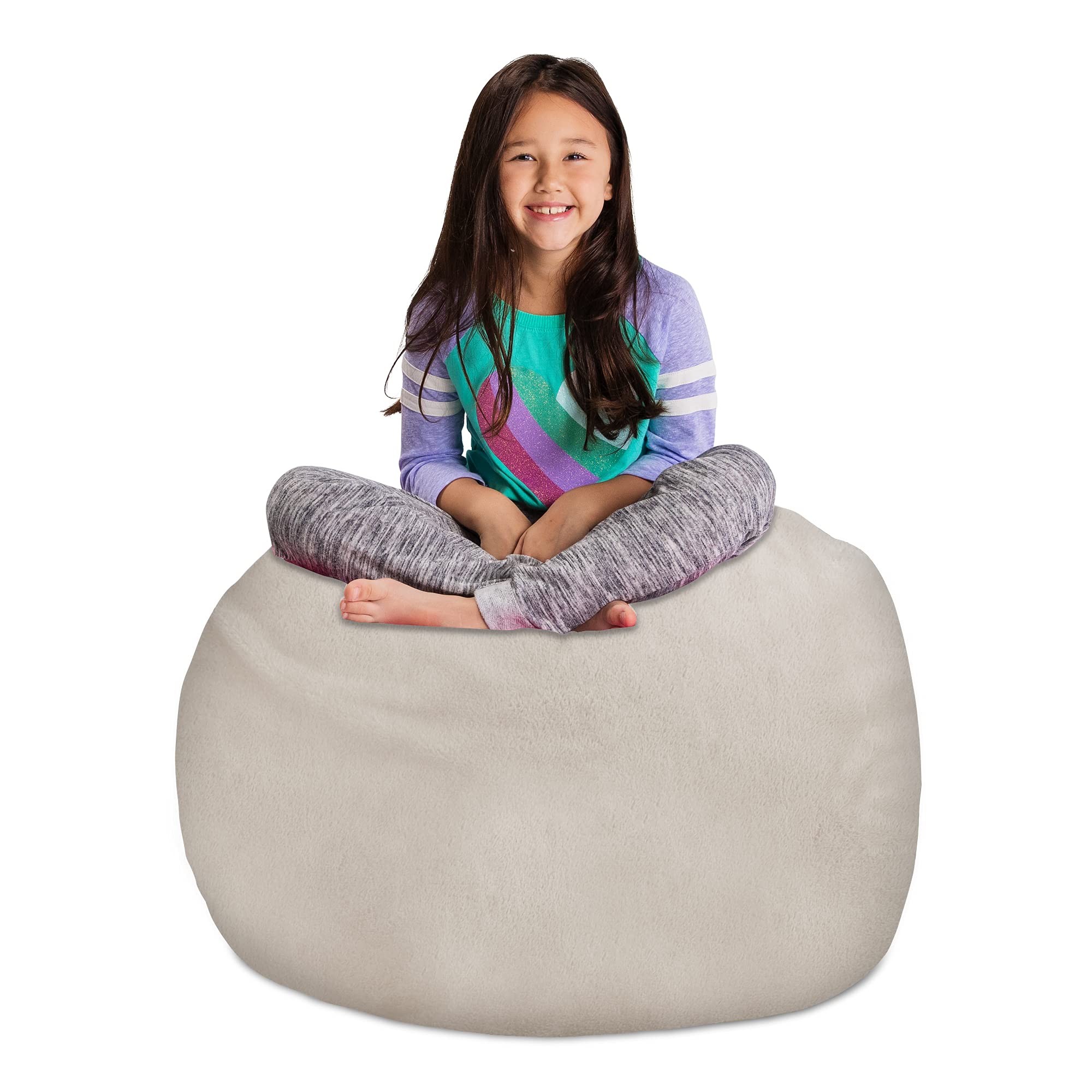 Posh CreationsStuffable Kids Stuffed Animal Storage Bean Bag Chair Cover - Childrens Toy Organizer, Large 38" - Soft Faux Rabbit Fur Cream
