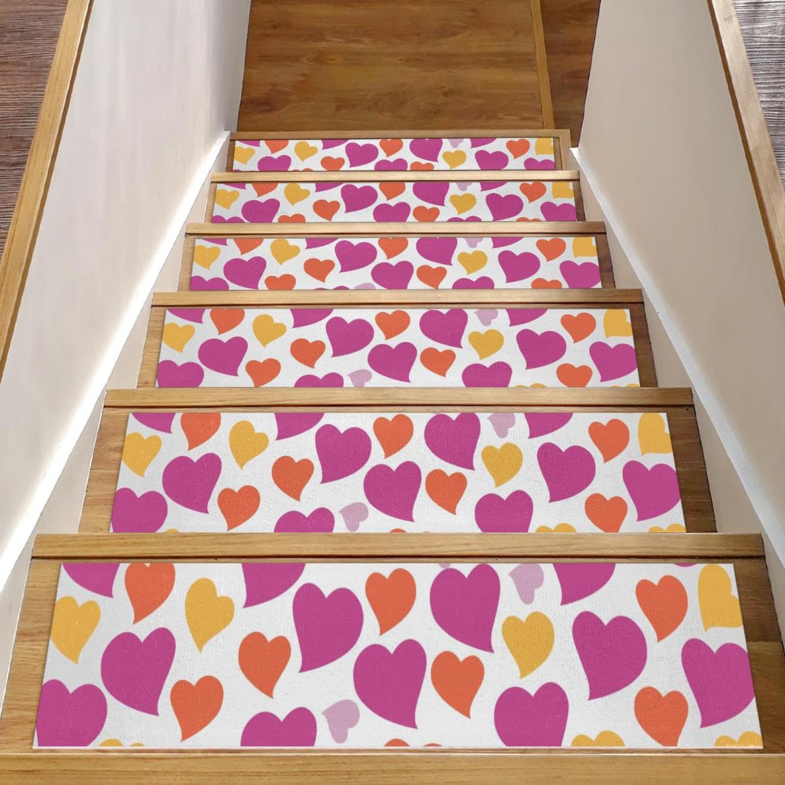 Alfombras para peldaños de 76x20 cm con estampado de corazones suaves 1